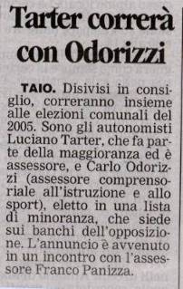 2004-09-24 00:00:00 - Tarter correrà con Odorizzi -  - Trentino